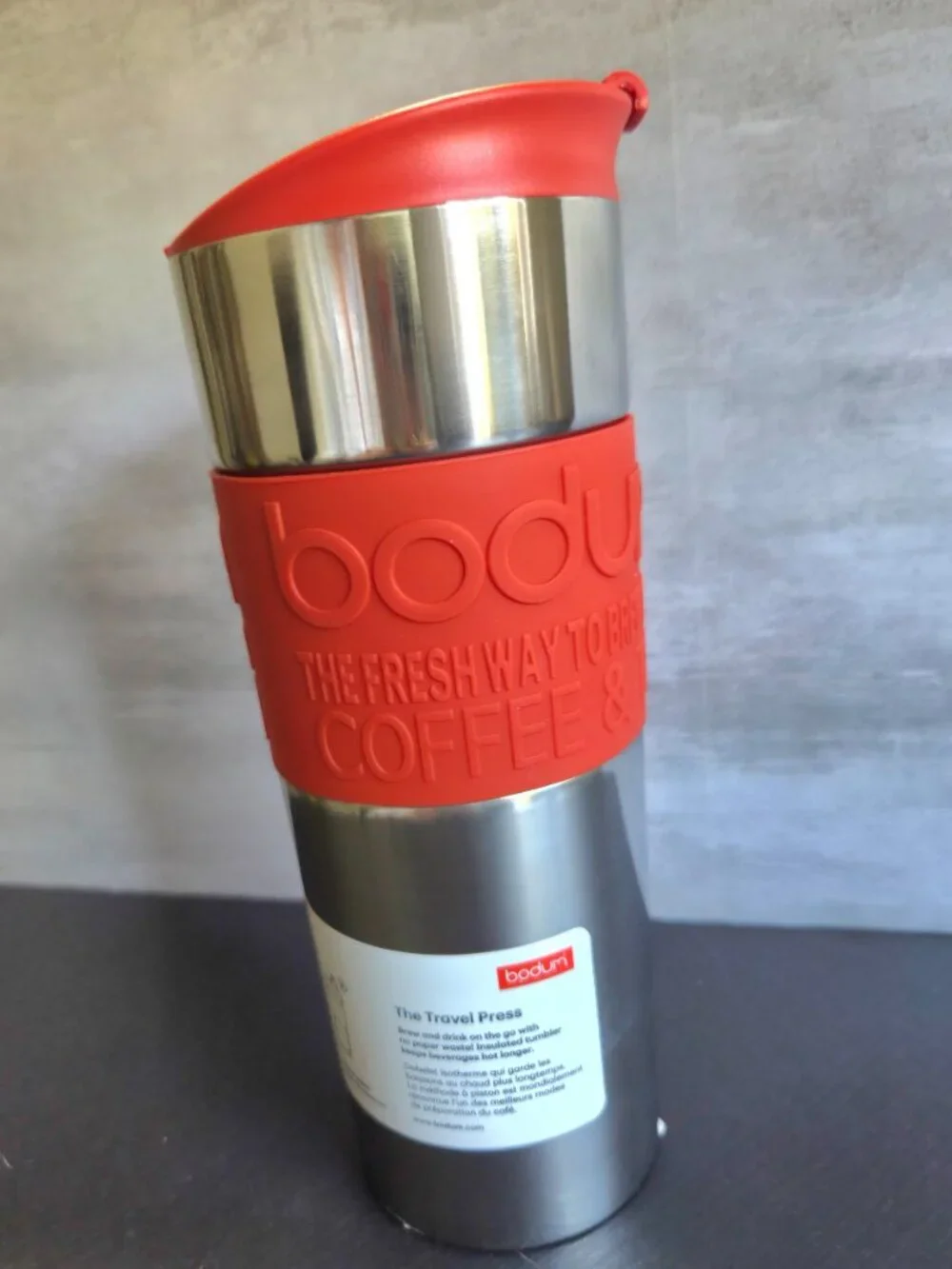 Bodum Travel French Press Stainless Steel & Red Coffee & Tea Maker Tumbler 15oz